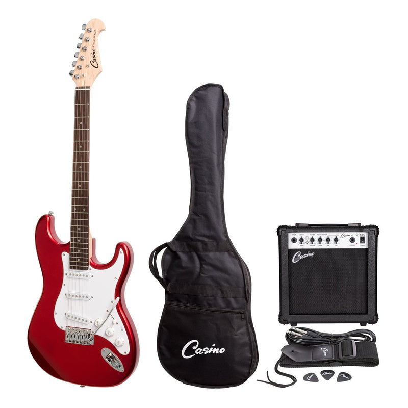 Casino ST-Style Electric Guitar and 15 Watt Amplifier Pack (Candy Apple Red)