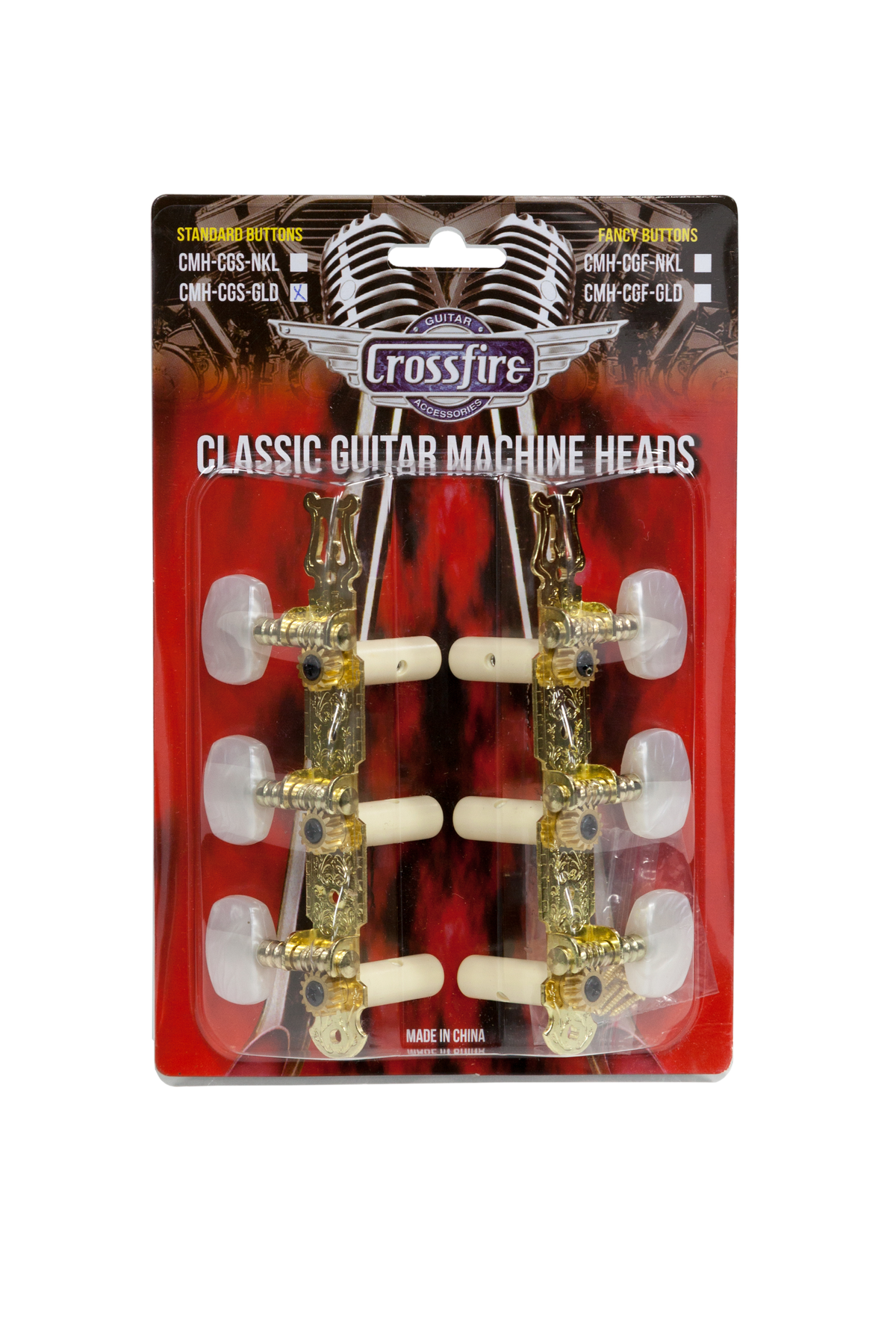 Crossfire Classical Guitar Machine Head Set (Gold with Buttons)