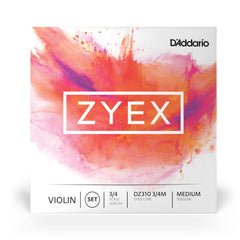 D'Addario Zyex Violin String Set, 3/4 Scale, Medium Tension