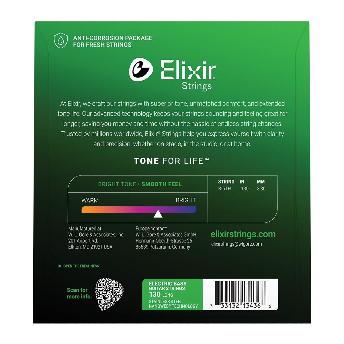 Elixir 13436 Nanoweb Single Stainless Steel Bass .130