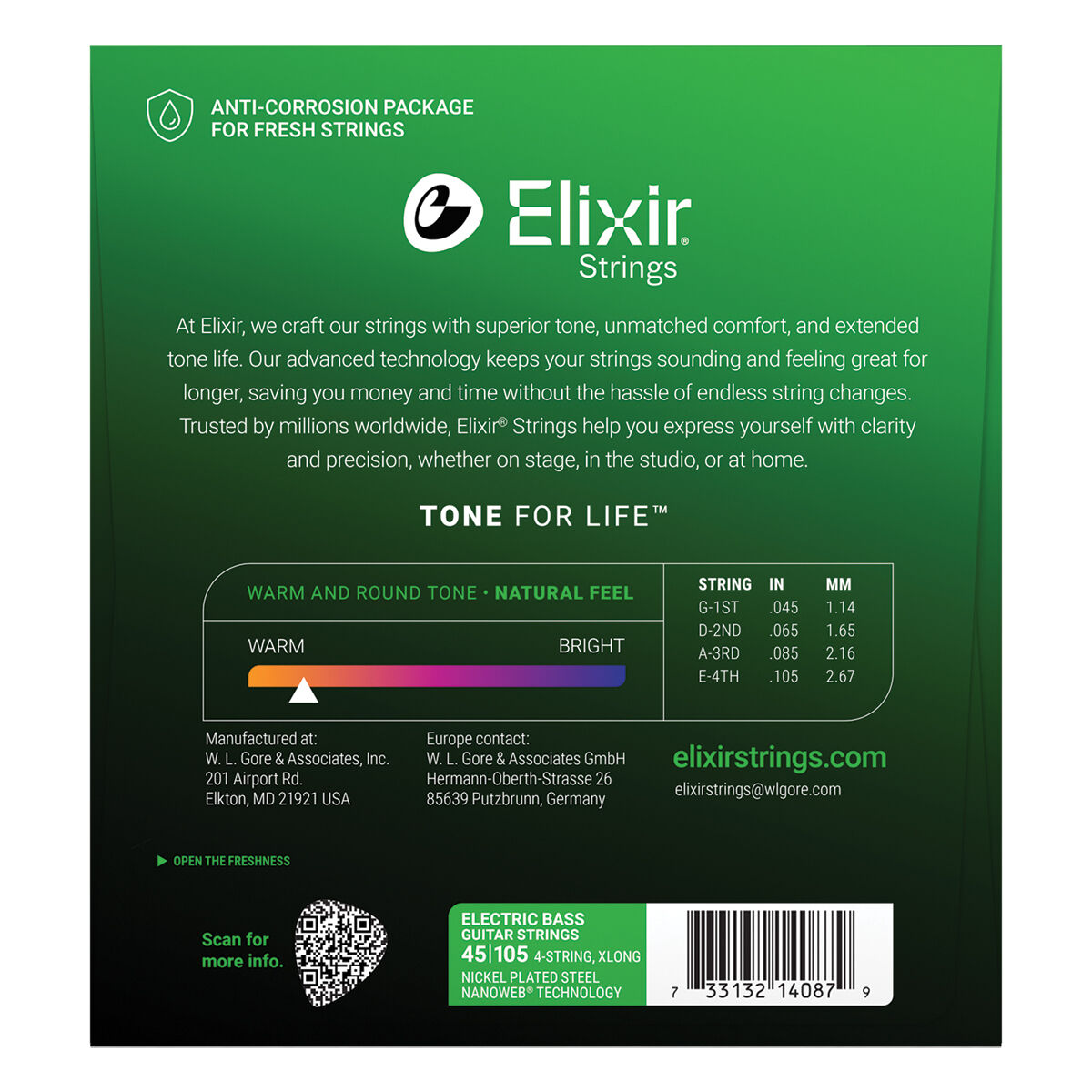 Elixir 14087 Nanoweb Bass Medium XLong 45-105