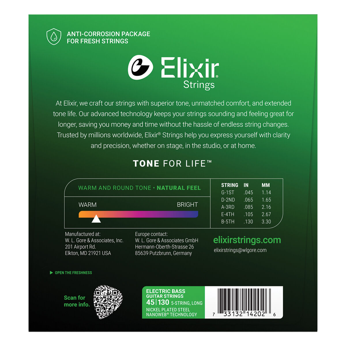 Elixir 14202 Nanoweb Bass Light 45-130 5 String