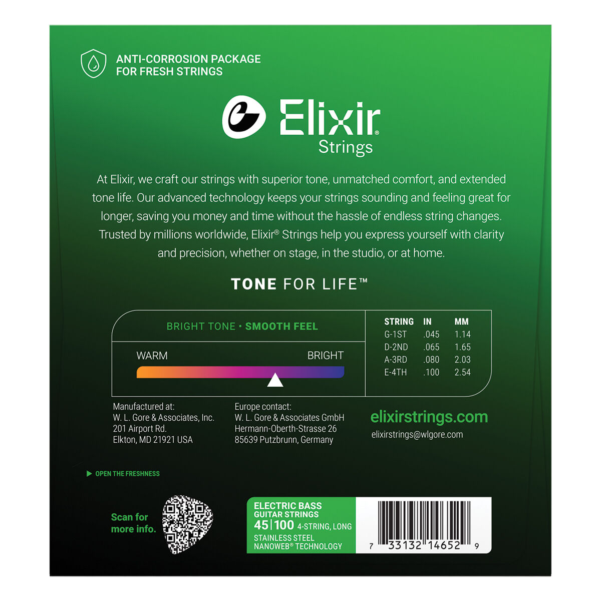 Elixir 14652 Nanoweb Bass Stainless Steel Light 45-100