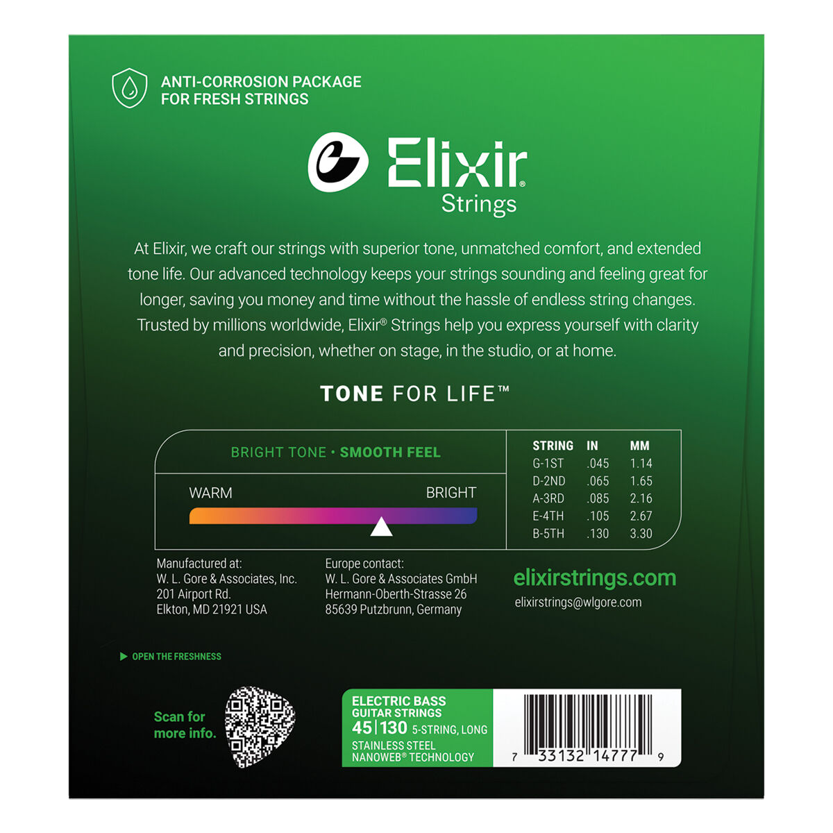 Elixir 14777 Nanoweb Bass Stainless Steel Med-Light 45-130 5 String