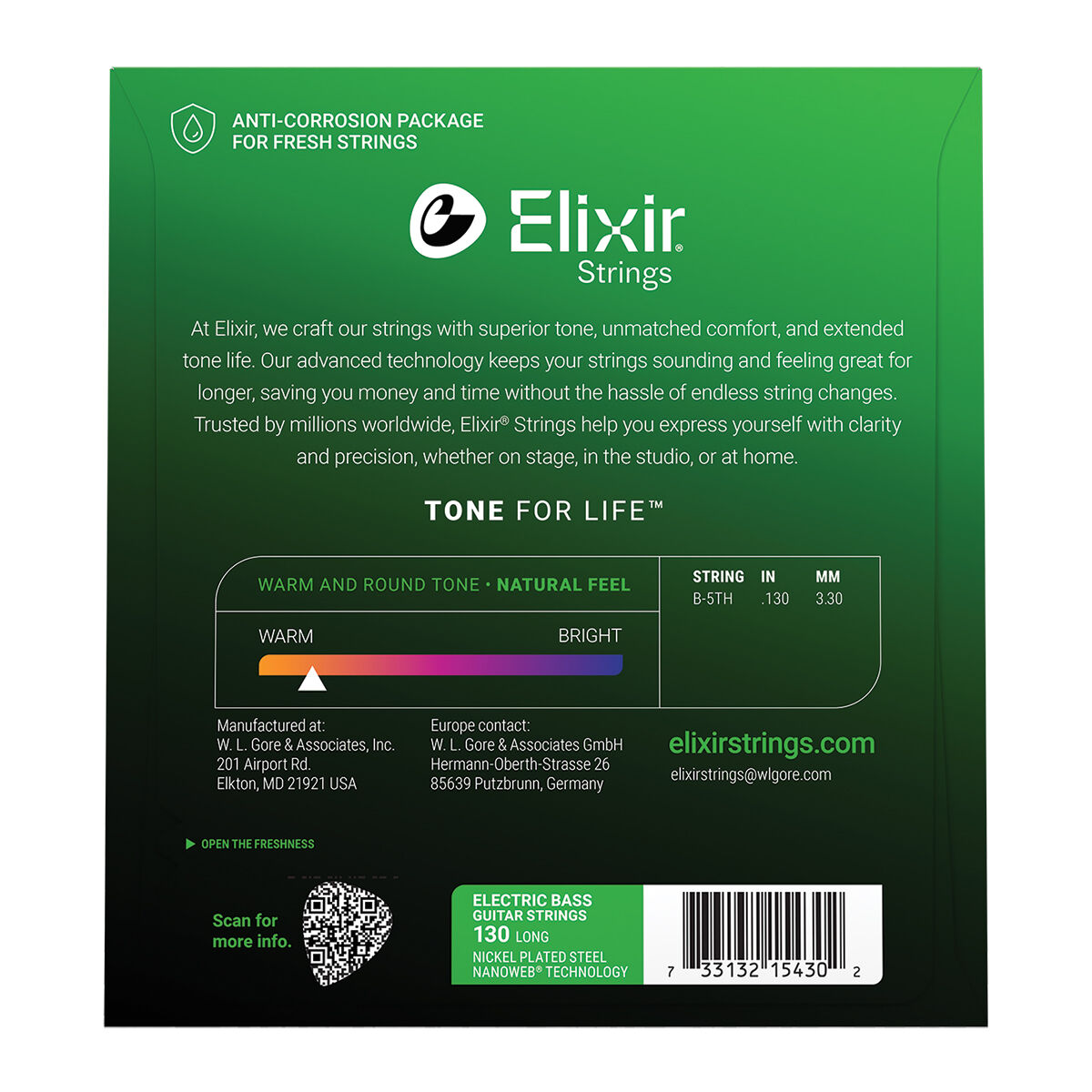 Elixir 15430 Nanoweb Single Bass Light B .130
