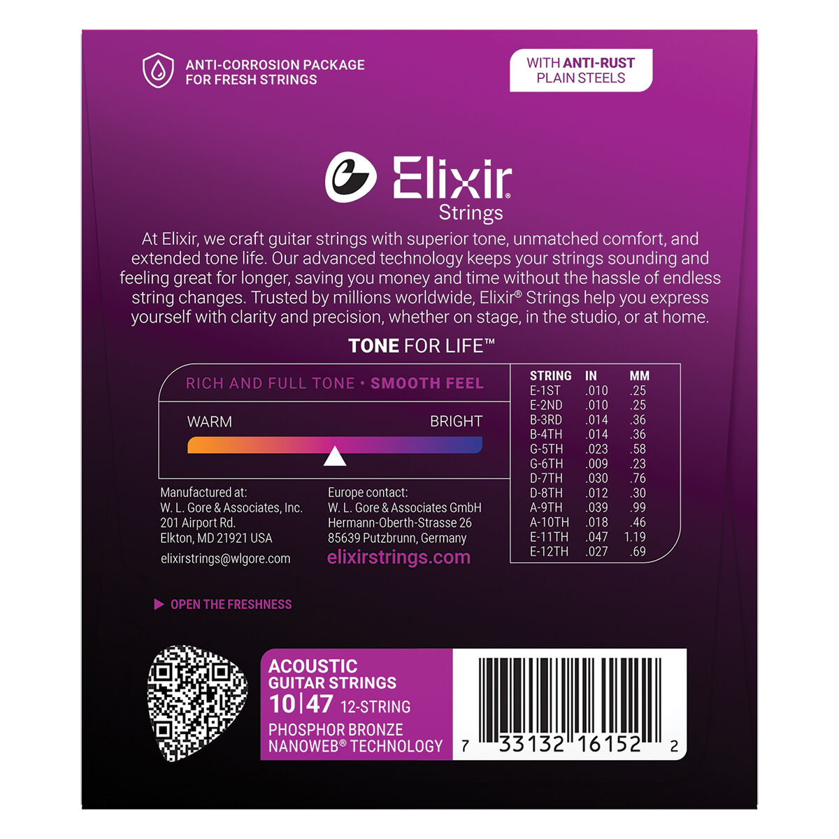 Elixir 16152 Nanoweb Phosphor Bronze 12 String Light 10-47