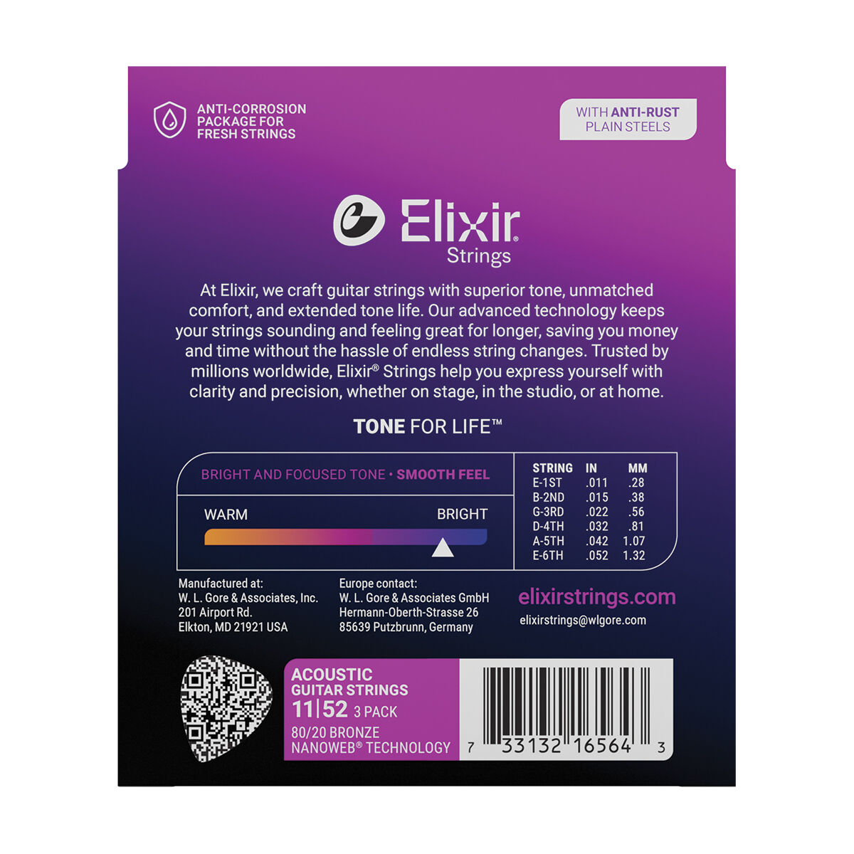 Elixir Nanoweb 80/20 11-52 Custom Light 3-Pack [E16564]