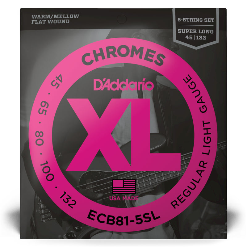 D'Addario ECB81-5SL 5-String Bass Guitar Strings, Light, 45-132, Super Long Scale