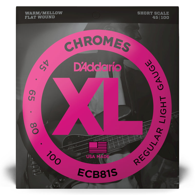 D'Addario ECB81S Chromes Bass Guitar Strings, Light, 45-100, Short Scale