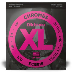 D'Addario ECB81S Chromes Bass Guitar Strings, Light, 45-100, Short Scale