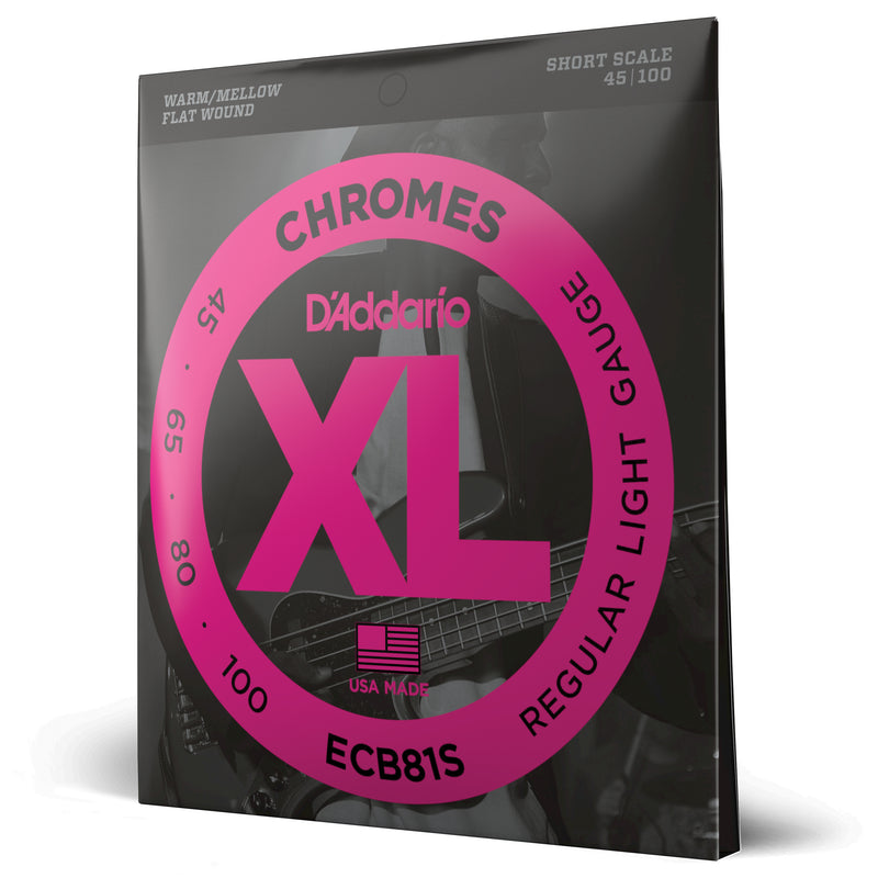 D'Addario ECB81S Chromes Bass Guitar Strings, Light, 45-100, Short Scale