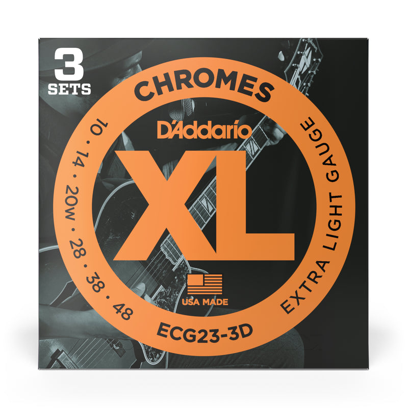 D'Addario ECG23 Chromes Flat Wound Electric Guitar Strings, Extra Light, 10-48, 3 Sets