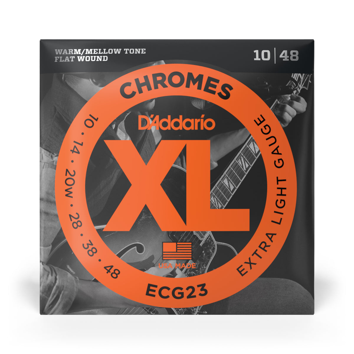 D'Addario ECG23 Chromes Flat Wound Electric Guitar Strings, Extra Light, 10-48