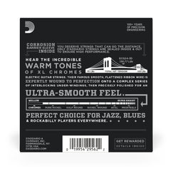 D'Addario ECG24-3D Chromes Flat Wound Electric Guitar Strings, Jazz Light, 11-50, 3 Sets
