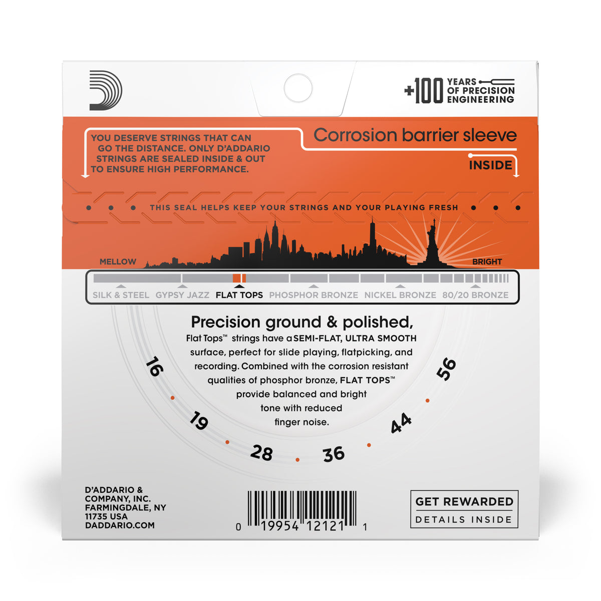 D'Addario EFT13 Flat Tops Phosphor Bronze Acoustic Guitar Strings, Resophonic Guitar, 16-56