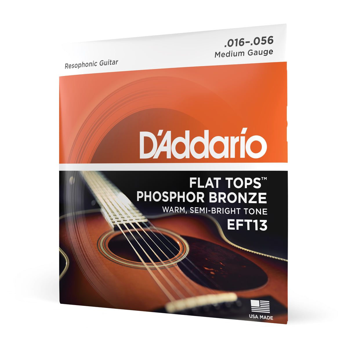 D'Addario EFT13 Flat Tops Phosphor Bronze Acoustic Guitar Strings, Resophonic Guitar, 16-56