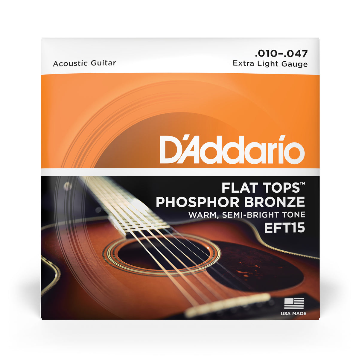 D'Addario EFT15 Flat Tops Phosphor Bronze Acoustic Guitar Strings, Extra Light, 10-47