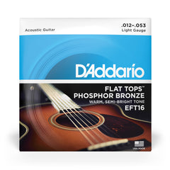 D'Addario EFT16 Flat Tops Phosphor Bronze Acoustic Guitar Strings, Light, 12-53