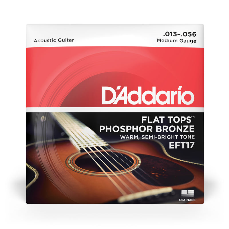 D'Addario EFT17 Flat Tops Phosphor Bronze Acoustic Guitar Strings, 13-56
