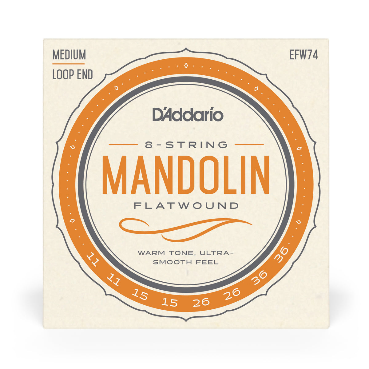 D'Addario EFW74 Flatwound Mandolin Strings, Stainless Steel, Medium, 11-36