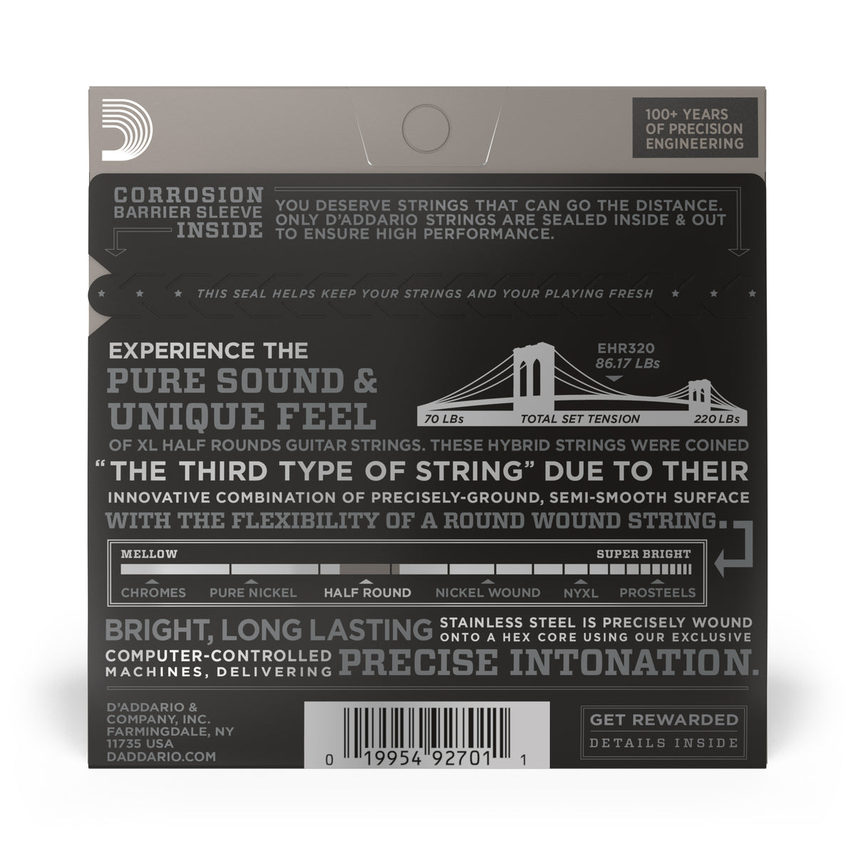D'Addario EHR320 Half Round Electric Guitar Strings, Super Light, 9-42
