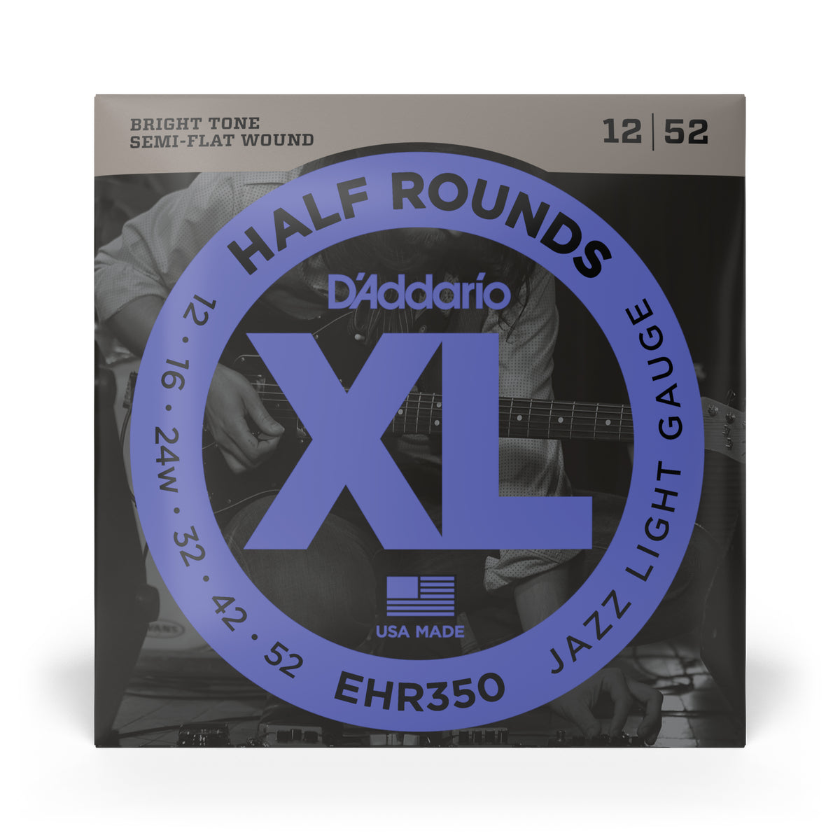 D'Addario EHR350 Half Round Electric Guitar Strings, Jazz Light, 12-52