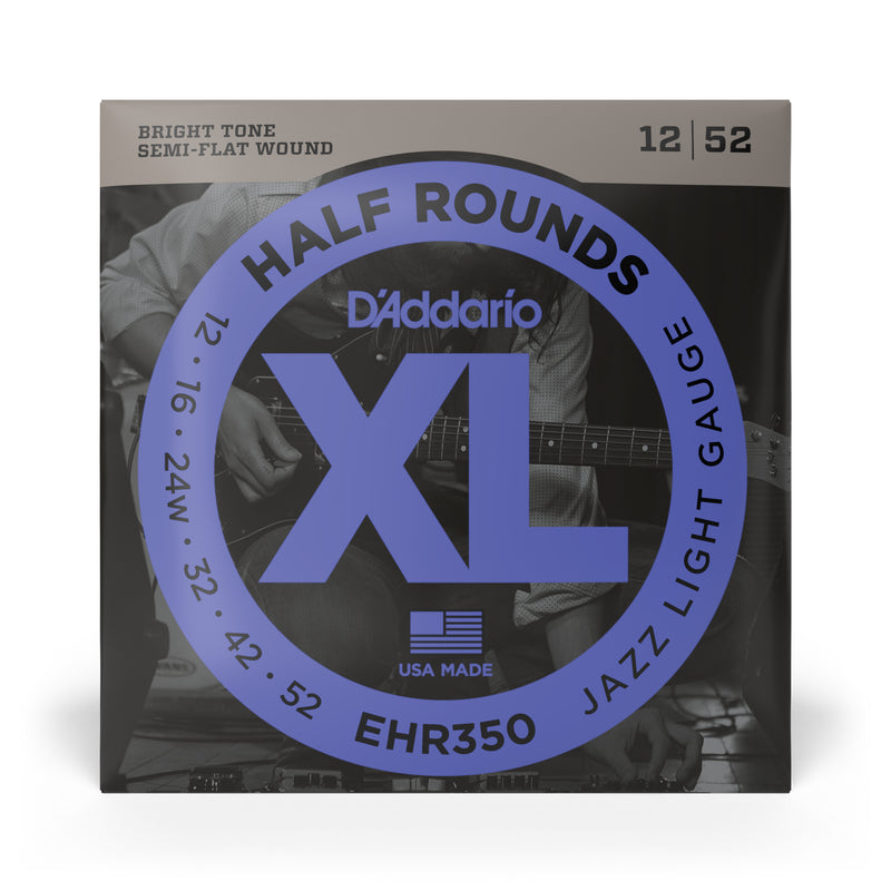 D'Addario EHR350 Half Round Electric Guitar Strings, Jazz Light, 12-52