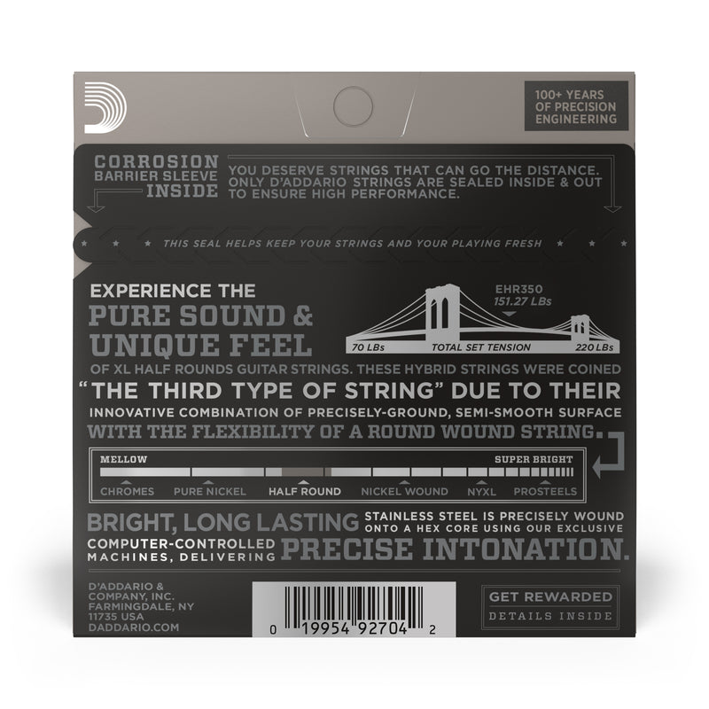 D'Addario EHR350 Half Round Electric Guitar Strings, Jazz Light, 12-52