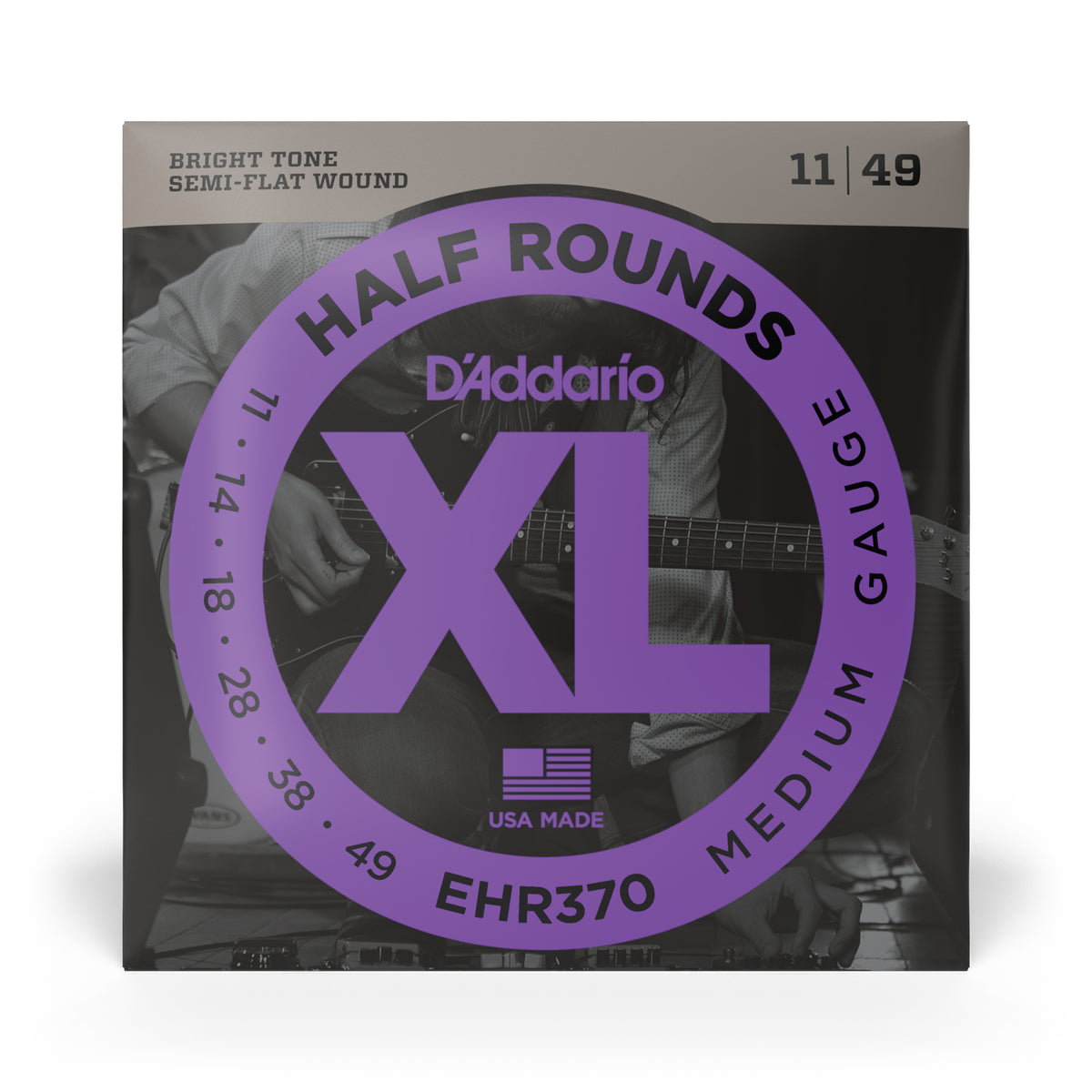 D'Addario EHR370 Half Round Electric Guitar Strings, Medium, 11-49
