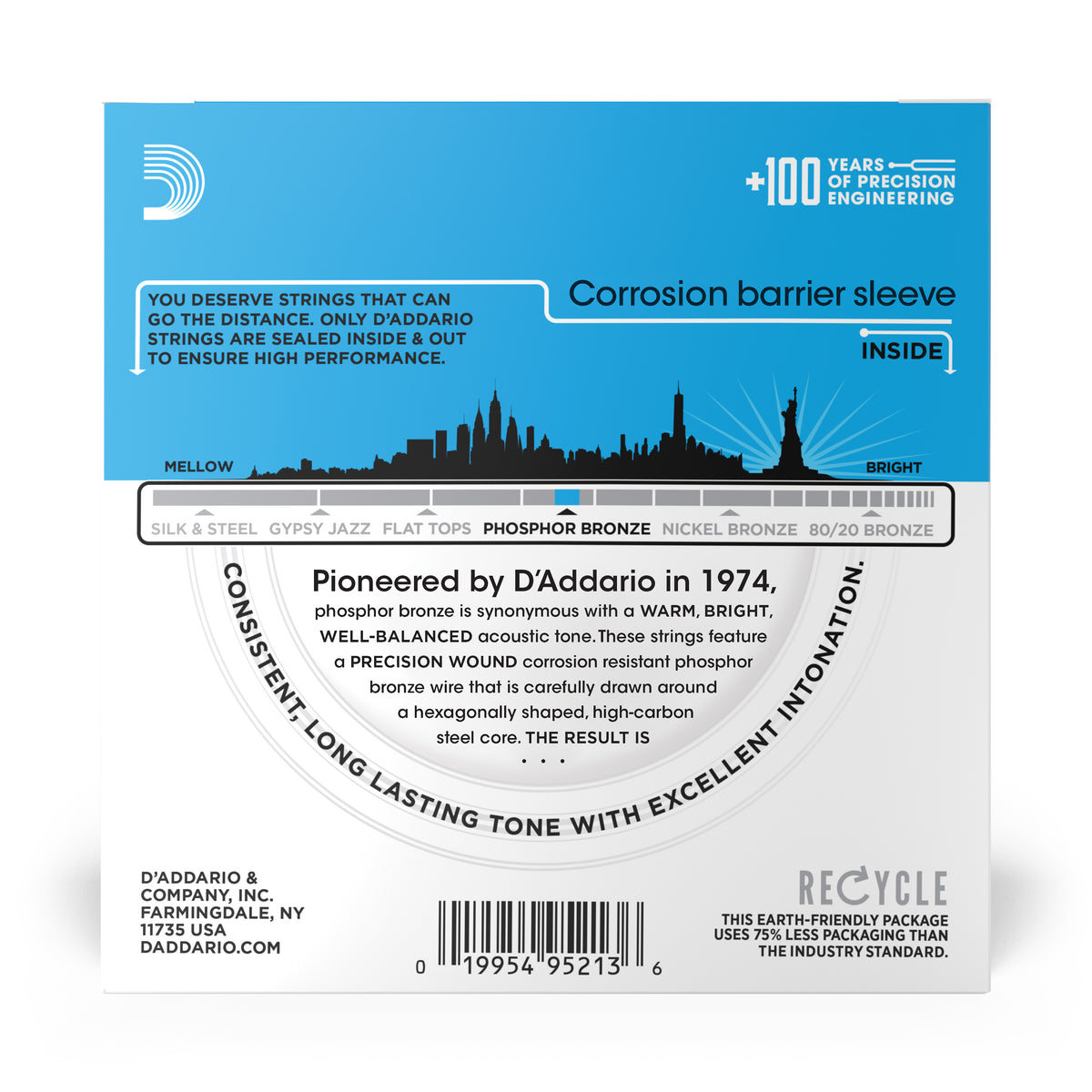 D'Addario EJ16-10P Phosphor Bronze Acoustic Guitar Strings, Light, 10 Sets