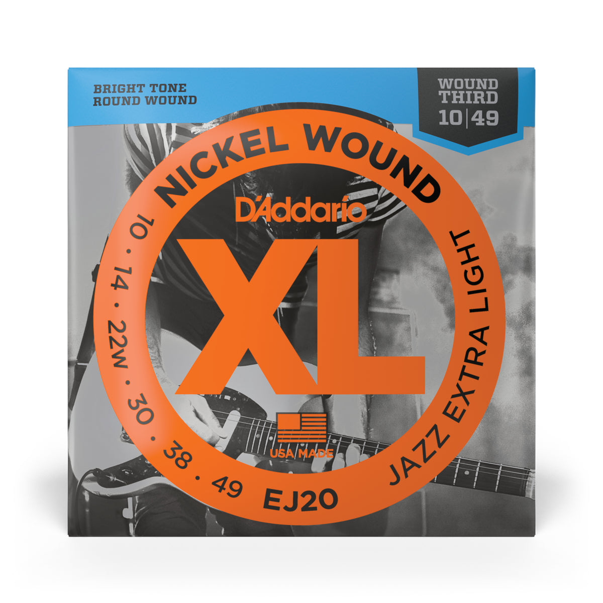 D'Addario EJ20 Nickel Wound Electric Guitar Strings, Jazz Extra Light, 10-49