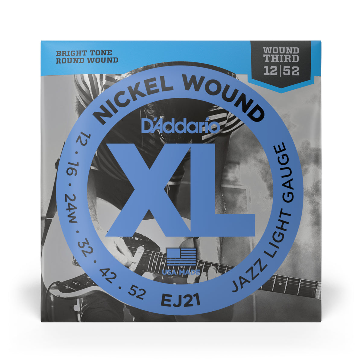 D'Addario EJ21 Nickel Wound Electric Guitar Strings, Jazz Light, 12-52