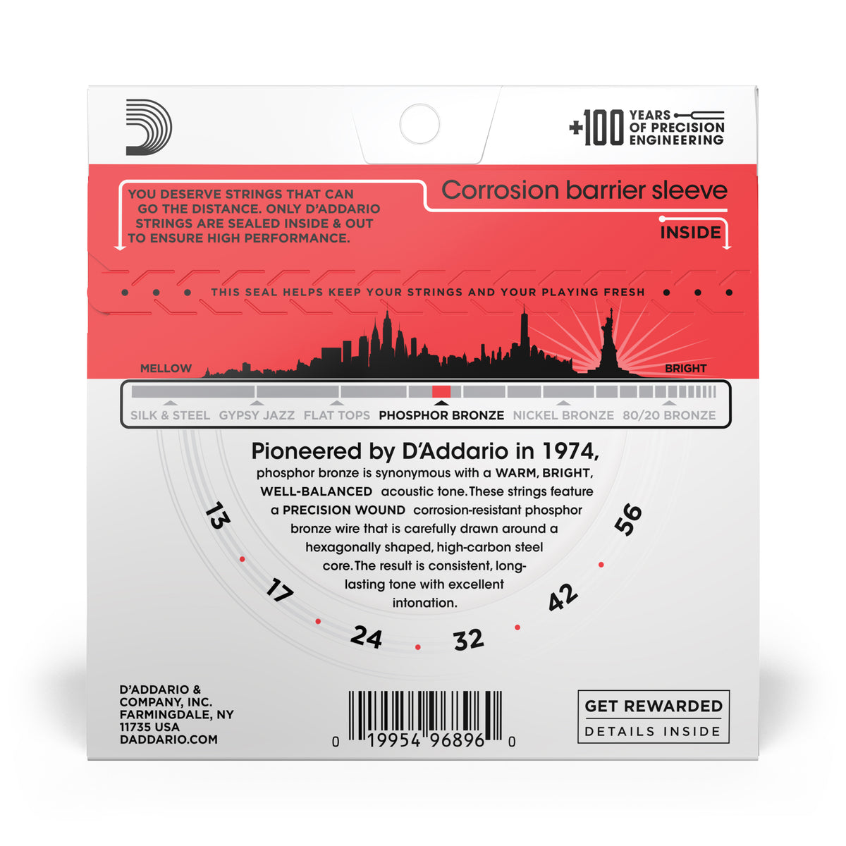 D'Addario EJ24 Phosphor Bronze Acoustic Guitar Strings, True Medium, 13-56