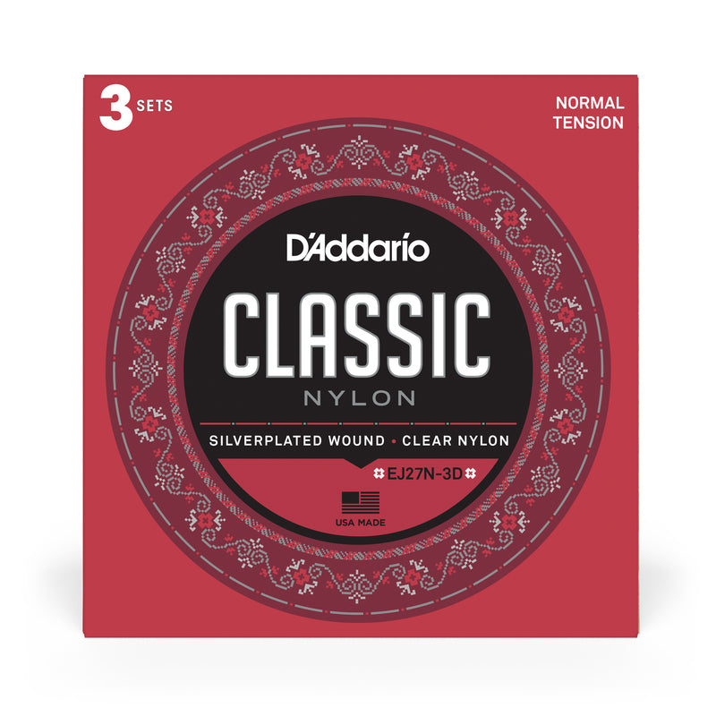 D'Addario EJ27N Student Nylon Classical Guitar Strings, Normal Tension, 3 Sets