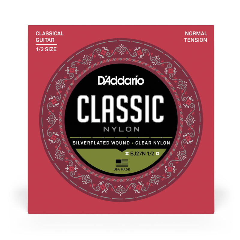 D'Addario EJ27N 1/2 Student Nylon Fractional Classical Guitar Strings, Normal Tension