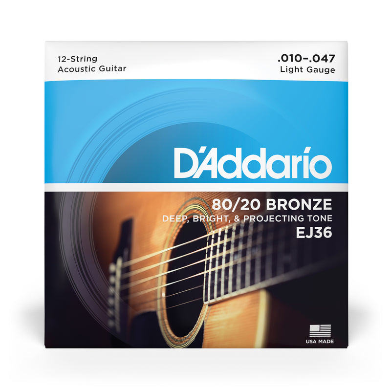 D'Addario EJ36 12-String Bronze Acoustic Guitar Strings, Light, 10-47