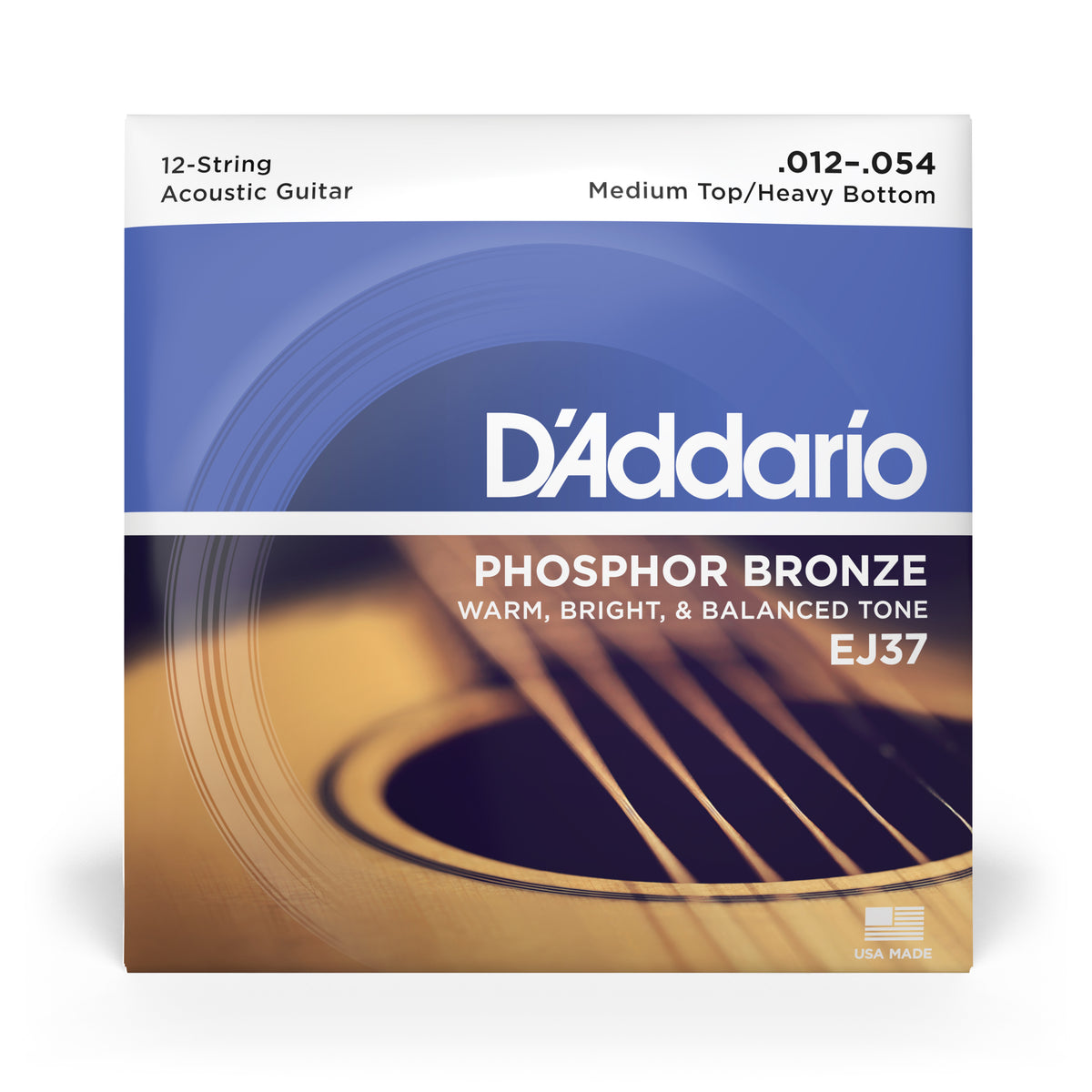 D'Addario EJ37 12-String Phosphor Bronze Acoustic Guitar Strings, Medium Top/Heavy Bottom, 12-54