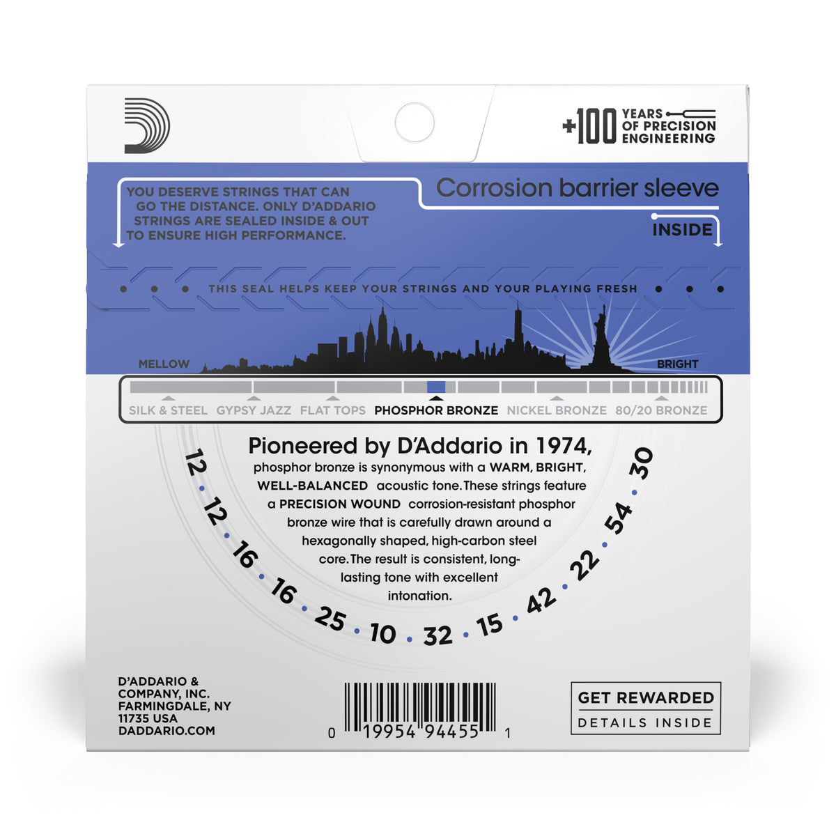 D'Addario EJ37 12-String Phosphor Bronze Acoustic Guitar Strings, Medium Top/Heavy Bottom, 12-54