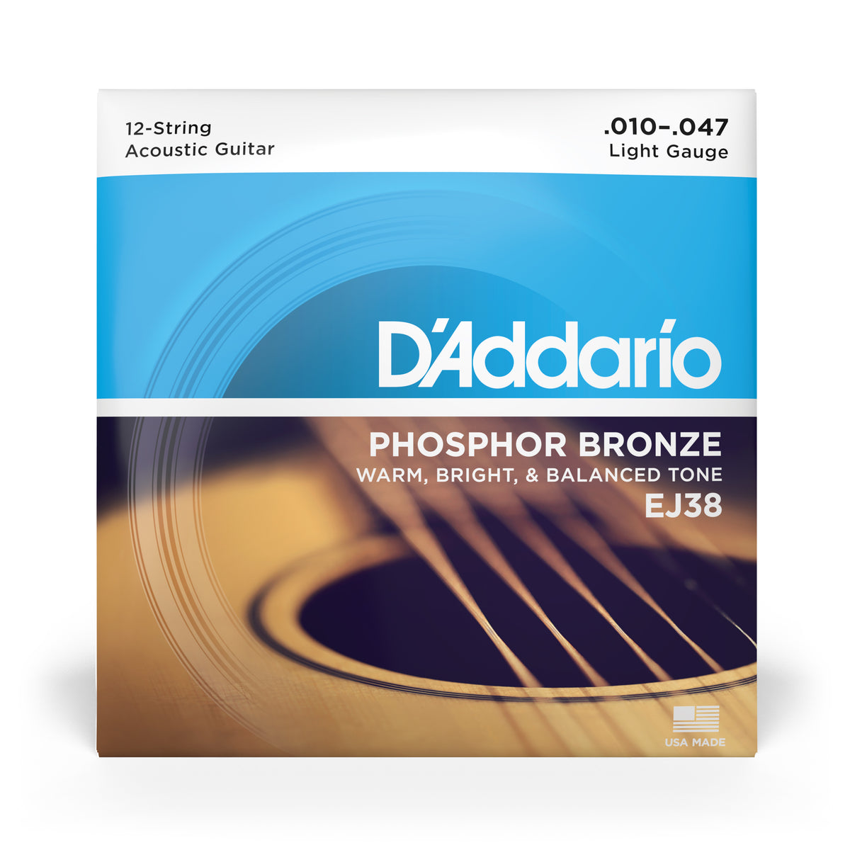 D'Addario EJ38 12-String Phosphor Bronze Acoustic Guitar Strings, Light, 10-47