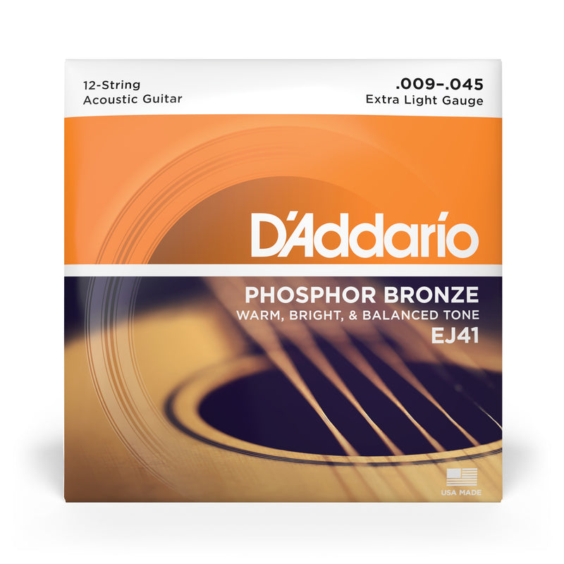 D'Addario EJ41 12-String Phosphor Bronze Acoustic Guitar Strings, Extra Light, 9-45