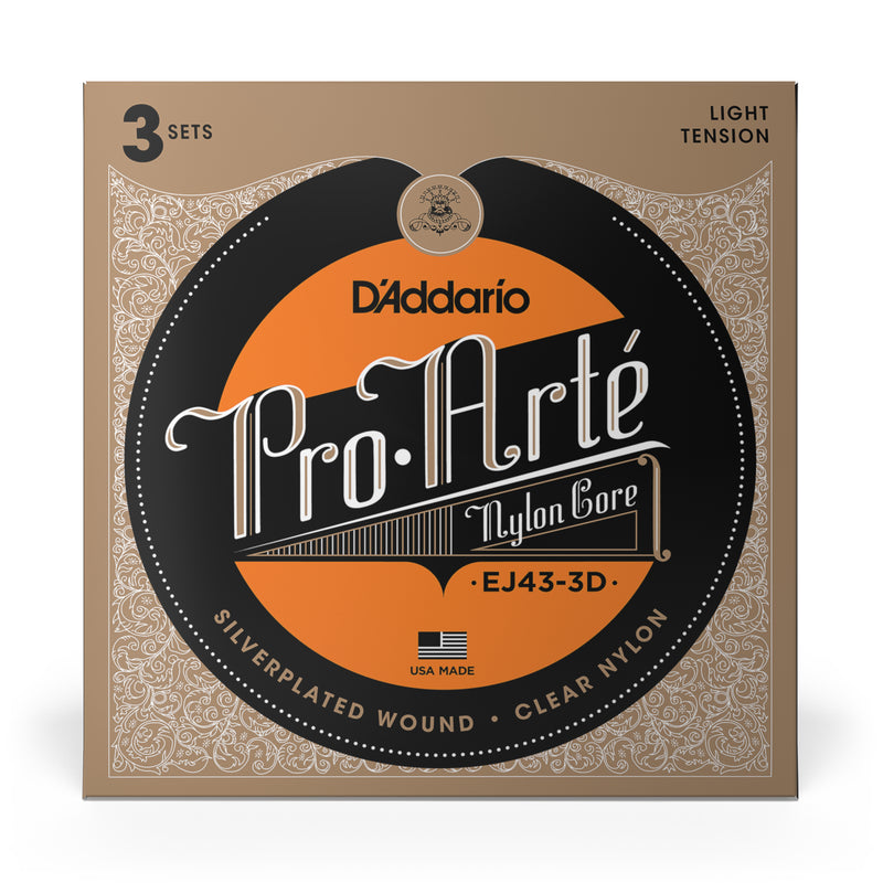 D'Addario EJ43 Pro-Arte Nylon Classical Guitar Strings, Light Tension, 3 Sets