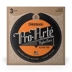 D'Addario EJ43 Pro-Arte Nylon Classical Guitar Strings, Light Tension, 3 Sets