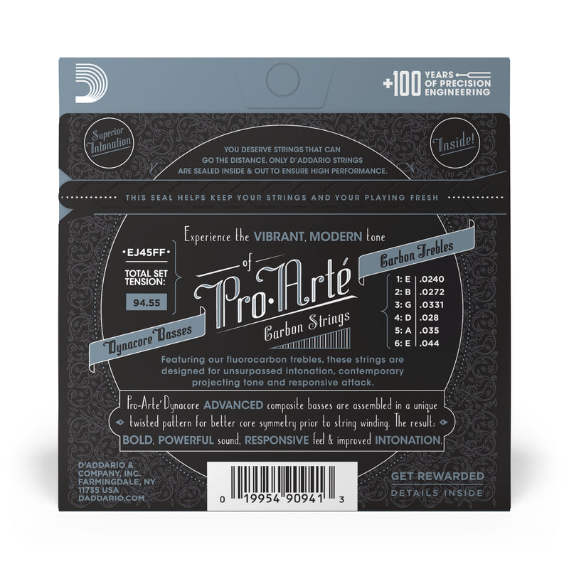 D'Addario EJ45FF Pro-Arté Carbon Classical Guitar Strings, Dynacore Basses, Normal Tension