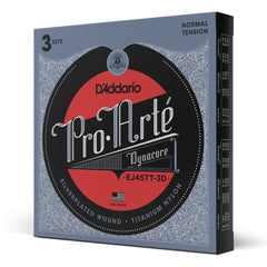 D'Addario EJ45TT ProArte DynaCore Classical Guitar Strings, Titanium Trebles, Normal Tension, 3 Sets