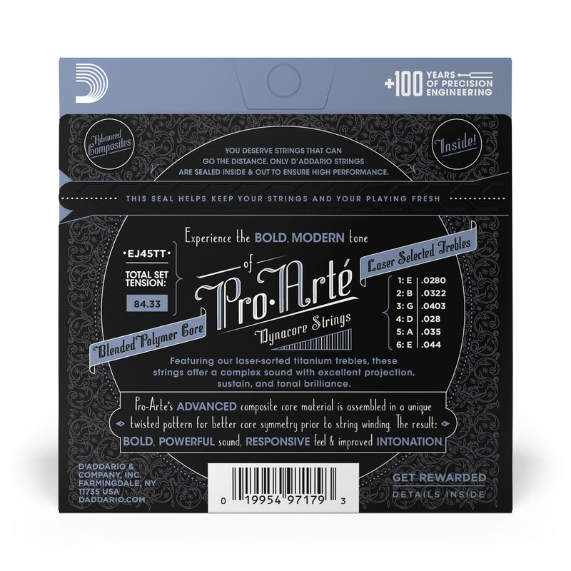 D'Addario EJ45TT ProArte Dynacore Classical Guitar Strings, Titanium Trebles, Normal Tension