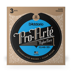 D'Addario EJ46-3D Pro-Arte Nylon Classical Guitar Strings, Hard Tension, 3 Sets
