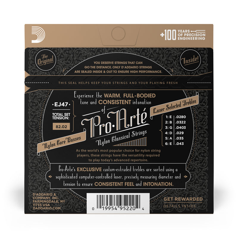 D'Addario EJ47 80/20 Bronze Pro-Arte Nylon Classical Guitar Strings, Normal Tension