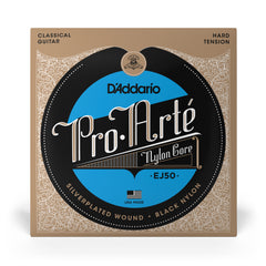 D'Addario EJ50 Pro-Arte Black Nylon Classical Guitar Strings, Hard Tension