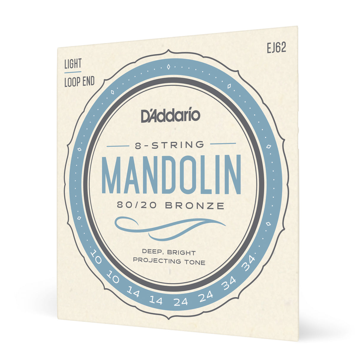 D'Addario EJ62 80/20 Bronze Mandolin Strings, Light, 10-34