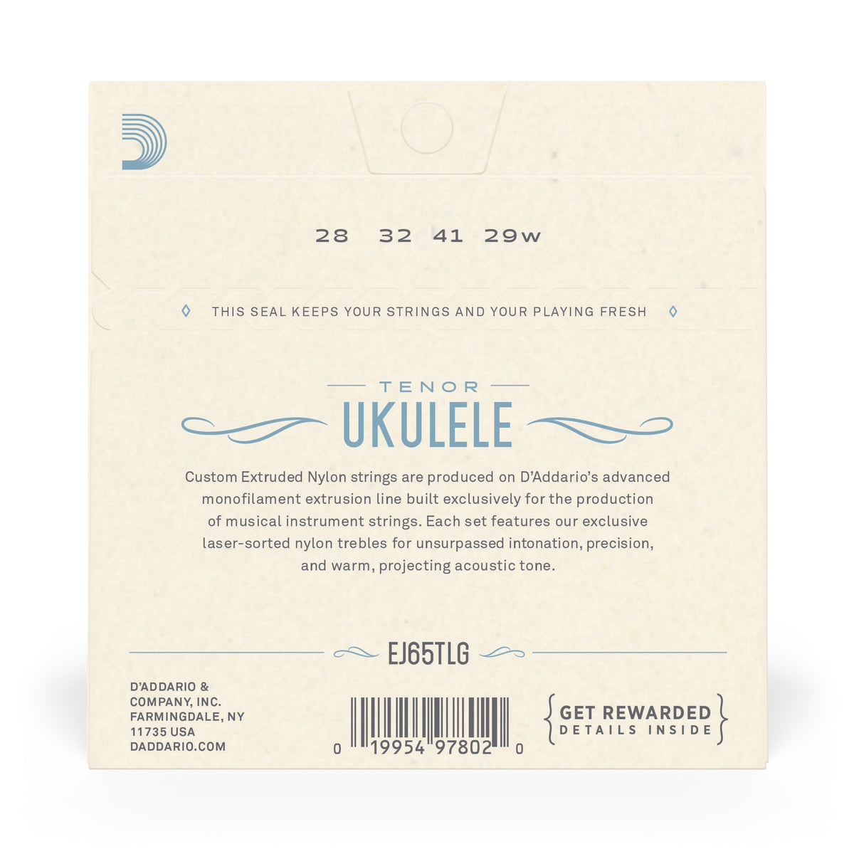 D'Addario EJ65TLGPro-Arté Custom Extruded Nylon Ukulele Strings, Tenor Low-G